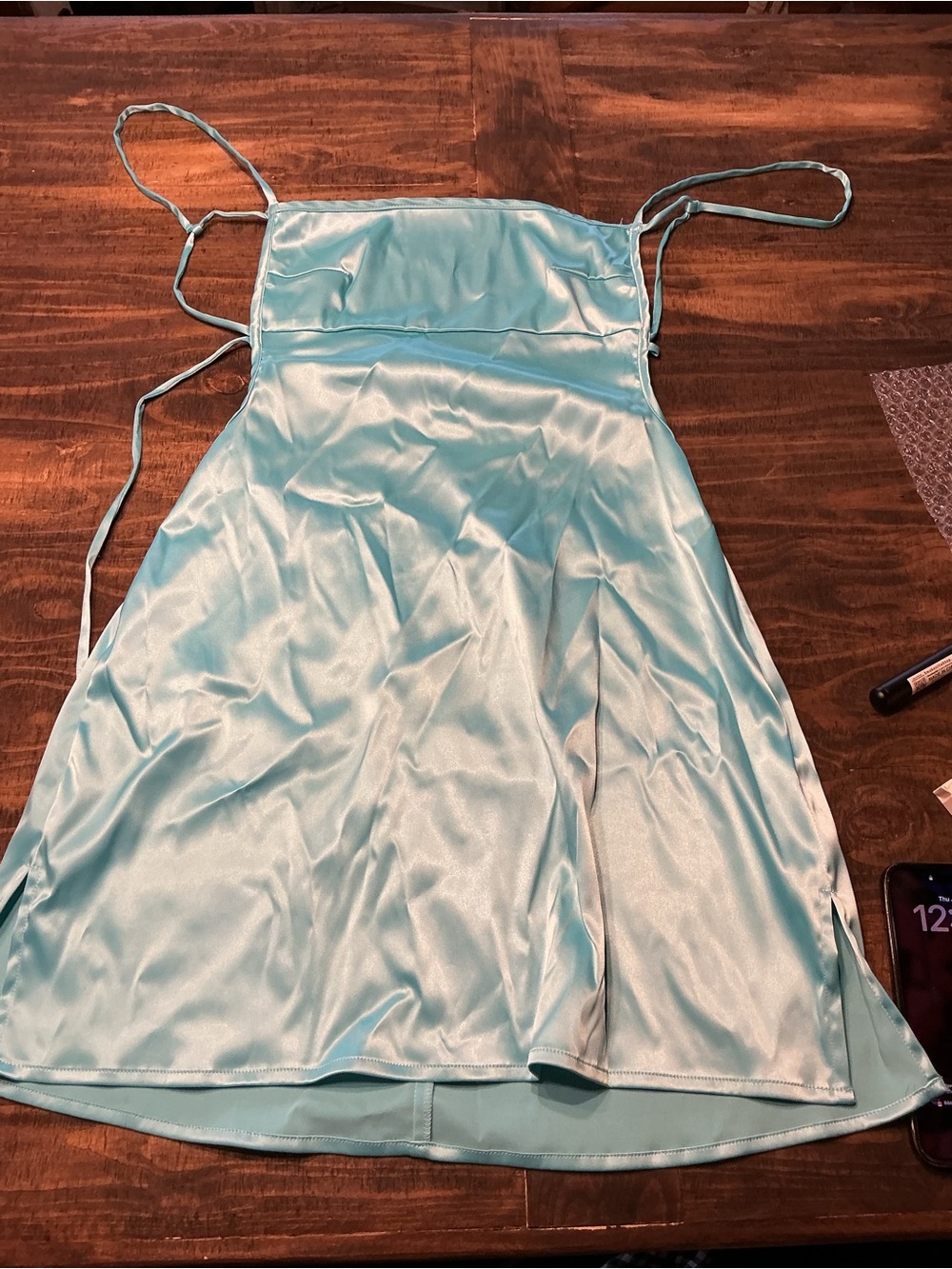 Fashion Nova Aqua Satin Slip Dress